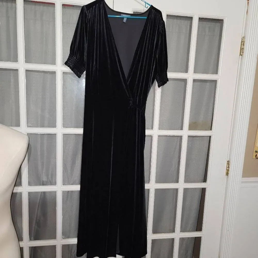 Modcloth Womens Blue Velour Wrap Maxi Dress 1X